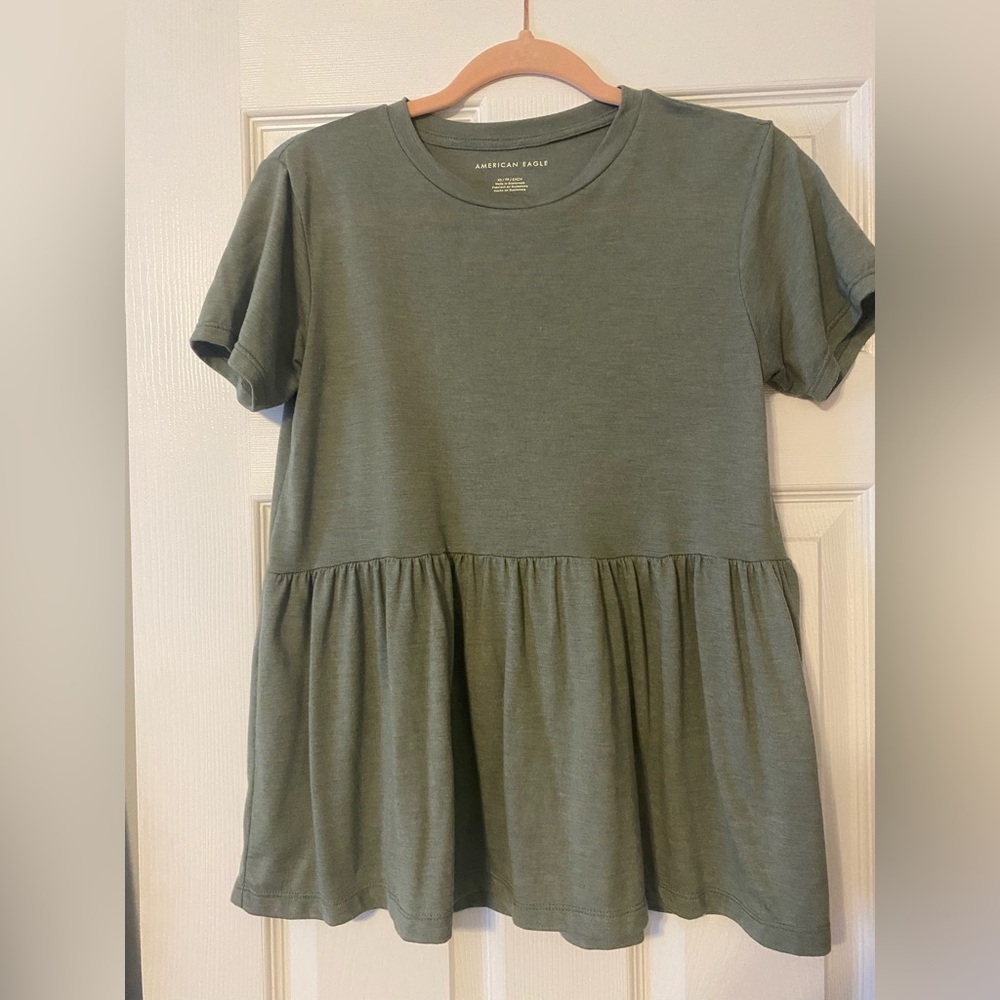 American Eagle Olive Green  Peplum Tee